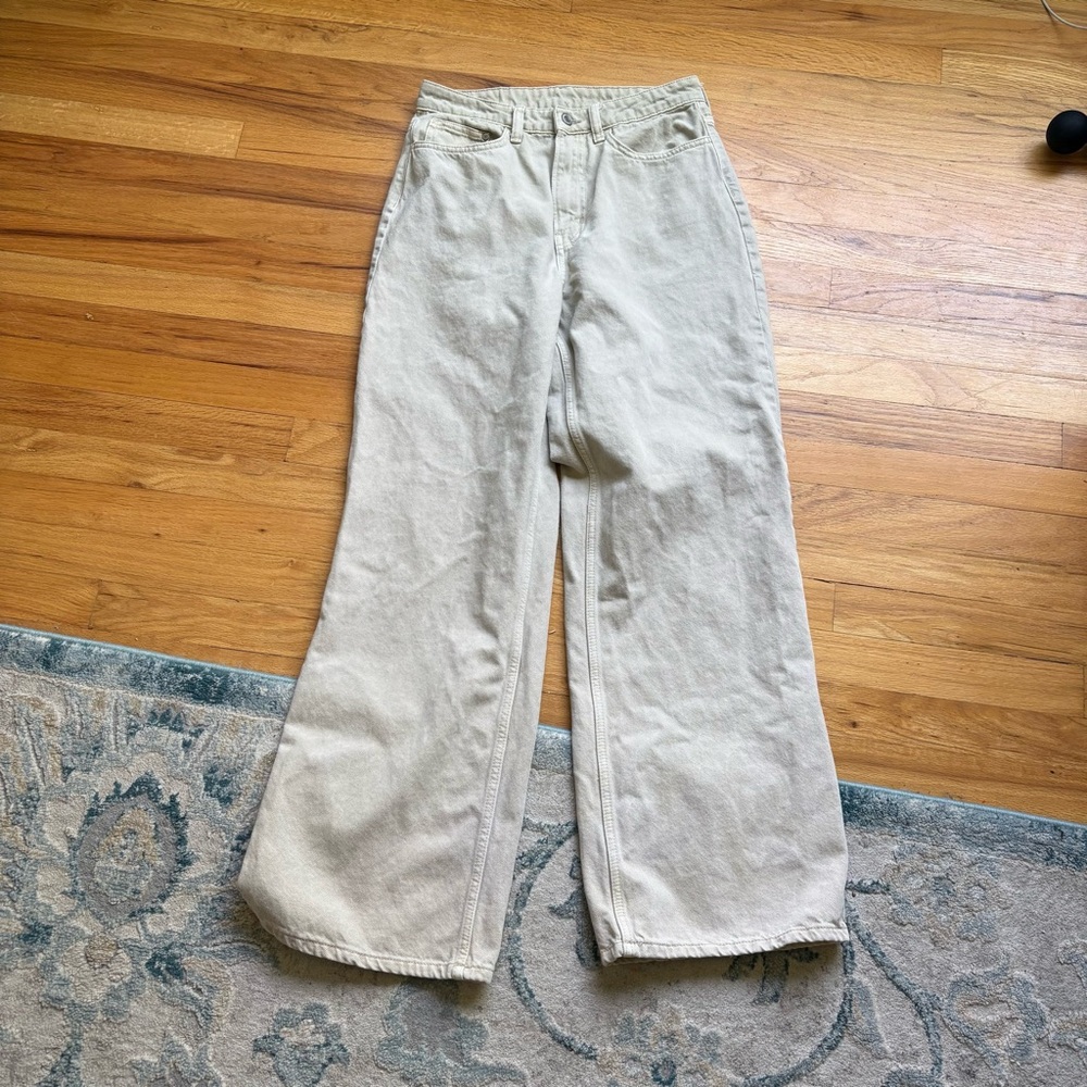 & Denim Curvy Fit Wide High-Rise Jeans Cream SZ 6